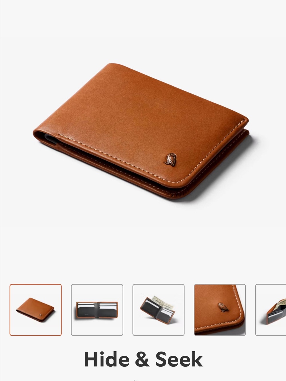 New with Box! Bellroy Hide & Seek Leather Wallet - Caramel Brown